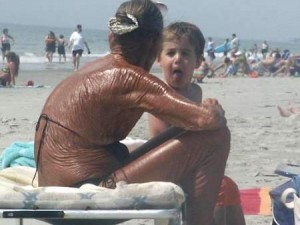 90% of this ladies skin aging is due to the sun. I hope her grandson uses sunscreen.